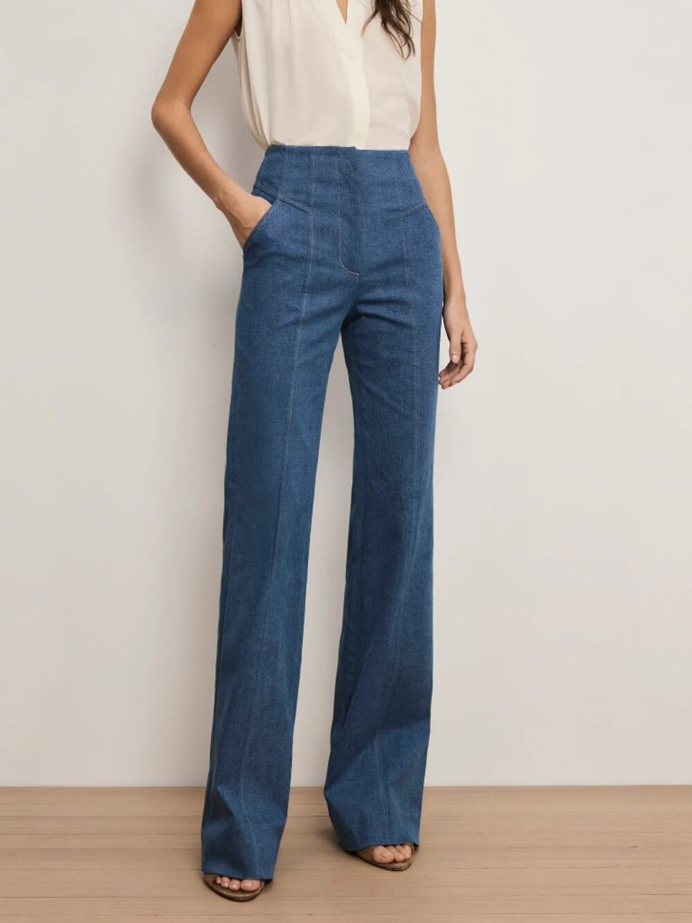 VERONICA BEARD Frenkle Denim Pant, Blue High-Rise Trouser $478, NEW, Size 8